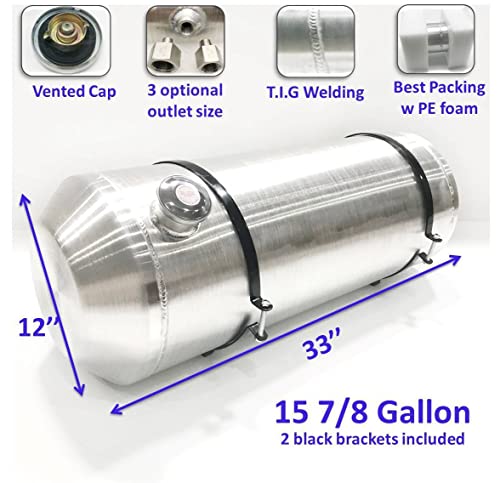 JSD 15.63 Gallons 12''x33" Spun Round Aluminum Gas Tank Fuel Tank End Fill 3/8" NPT Outlet --Off-road mini bike,go kart - size: 12" x 33"