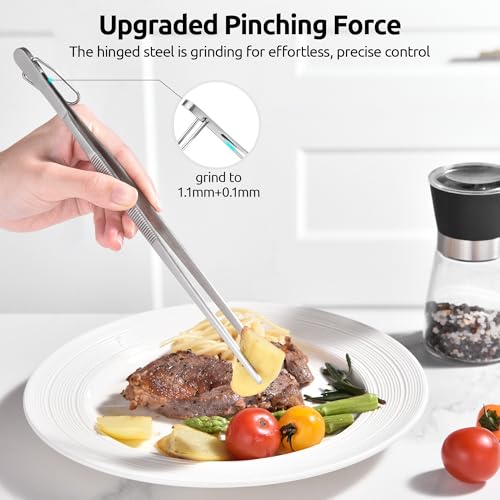 U-Taste 10in Kitchen Cooking Tweezer: 18/8 Stainless Steel Food-Grade Metal Food Tong, Seamless-Welding, Sturdy, Flexible and Non-Slip for Pasta Salad Serving, Grilling, Frying, Baking (Pointed Tip) - size: 10in (pointed tip)