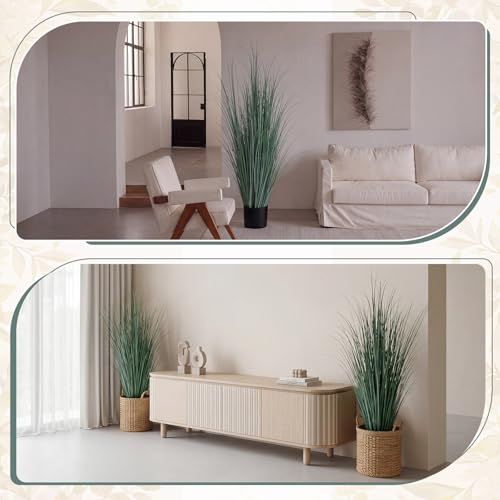 Jexine 2 Pieces Tall Artificial Grass Plant Potted Artificial Greenery Floor Plants Fake Pampas Grass Tall in Pot for Housewarming Gift House Garden Bathroom Lobby Indoor Outdoor (Grey White,4 ft) - color: Grey White, size: 4 ft