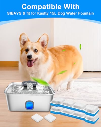 8 Set Fit for SIBAYS Dog Water Fountain Filter 15L/4Gal & Fit for Kastty, Dog Water Filter Replacement Fit for SIBAYS Dog Fountain Stainless Steel, 8 Pre-Filter & 8 Filters & 8 Sponges