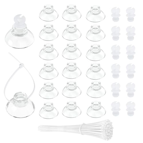 Pawfly 40 Pack Aquarium Suction Cups with Clips and Adjustable Zip Ties Cables Fish Tank Tools for Binding Moss Holding Airline Tubing Decorations Shrimp Nests and Reptile Hammocks