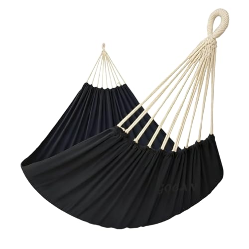 GOCAN Double Hammock 2 Person Extra Large 330X150cm Load Capacity 600Pound Canvas Cotton Hammock for Patio Porch Garden Backyard Lounging Outdoor and Indoor XXL(Black) - color: Black