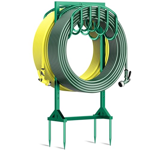HeroicLion Garden Hose Holder Holds 2 x 151FT Hoses, Heavy-Duty Metal Freestanding Hose Stand with Stable Base, Rustproof Water Hose Holders for Outside Yard Lawn Farm, Green - color: Green-36.6 inch Height