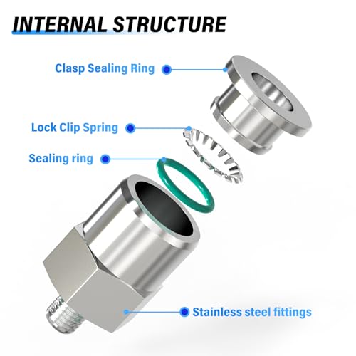 TAILONZ PNEUMATIC 304 Stainless Steel Male Straight 4MM Tube OD x M5 Thread Push to Connect Fittings PC4-M5 (Pack of 2) - size: 4mm OD M5
