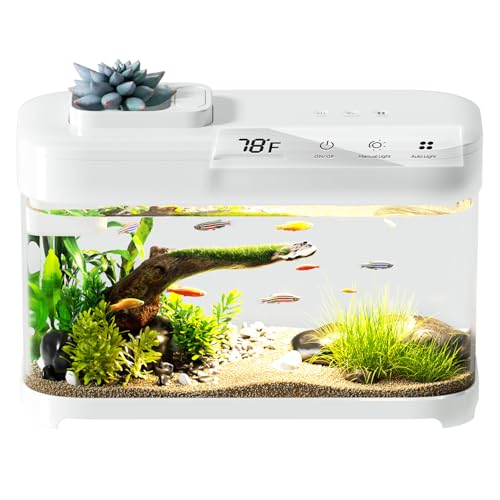 Smart Betta Fish Tank Aquarium 3 Gallon with Temperature Monitor, 3 Stage Filtration, 8 Color Lighting, Self Cleaning Small Beta Tank Kit, Acrylic