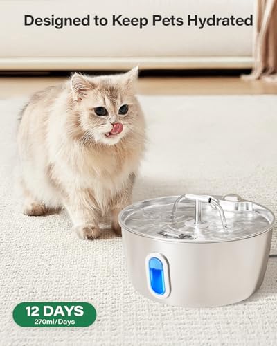 DIANU Official Cat Water Fountain Replacement Filters & Pre-Filter Sponges for 3.2L/108oz Stainless Steel Pet Fountain (Six Pack)