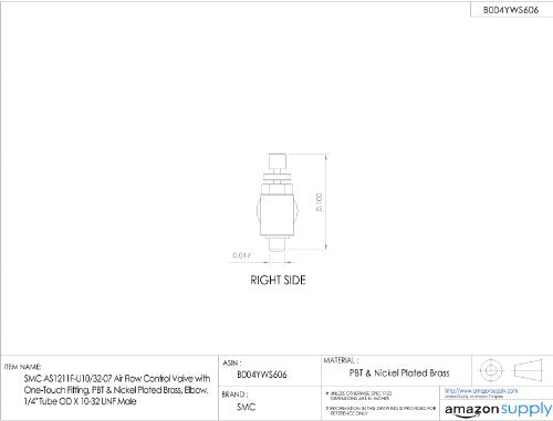 SMC AS1211F-U10/32-01 Air Flow Control Valve with Push-to-Connect Fitting, PBT & Nickel Plated Brass, Elbow, 1/8" Tube OD x 10-32 UNF Male