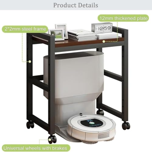 Robot Vacuum Stand Cabinet with Wheels - Mobile Storage Rack for Robot Vacuum Cleaner, Fish Tank Stand Accent End Table for Living Room Home Office(Black,19.6x14 in) - color: Black, size: 19.6x14 in