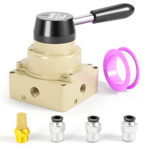 TAILONZ PNEUMATIC Rotary Lever Hand Valve HV-04 1/2”NPT Air Flow Control 3 Position 4 Way - size: 1/2" NPT