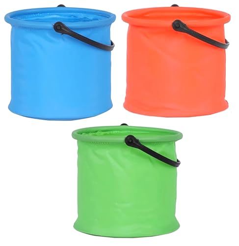 Mini Foldable Buckets, 3 Pcs 3 Color 5.5 Inch x 4.7 Inch PU Small Buckets for Pack Small Fish and Shrimp, Play on The Beach (3)