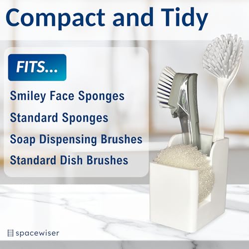 Spacewiser TidyNook Silicone Sink Caddy - Sponge Holder for Kitchen Sink, Dish Brush Holder, Fits Scrub Daddy Sponges, Scrub Mommy, and all Dish Sponges, Compact Kitchen Sinks Organizer Caddy, No Rust - color: White