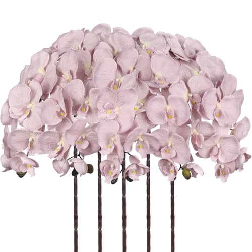 36.6'' Pink Orchids Artificial Flowers 10 Large Blooms Fake Phalaenopsis Branches 5PCS Long Stem Faux Silk Orchids for Tall Vase for Bridal Shower Wedding Home Party Office Decor (Pink) - color: Pink
