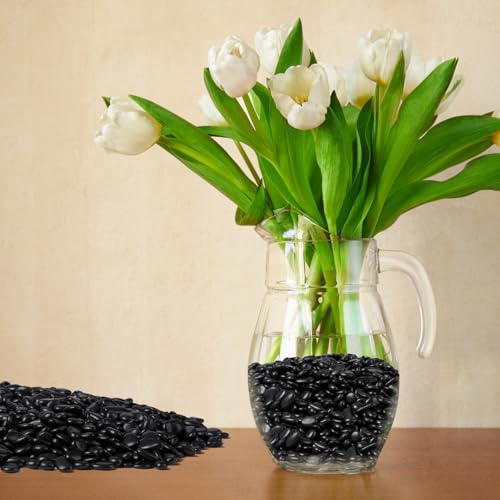 5 lbs Black Pebbles for Indoor Plants, 3/8" Small Rocks for Plants Indoor, Succulent, Bamboo, Vase, Decorative Black River Rocks Pea Gravel, Highly Polished - color: Black