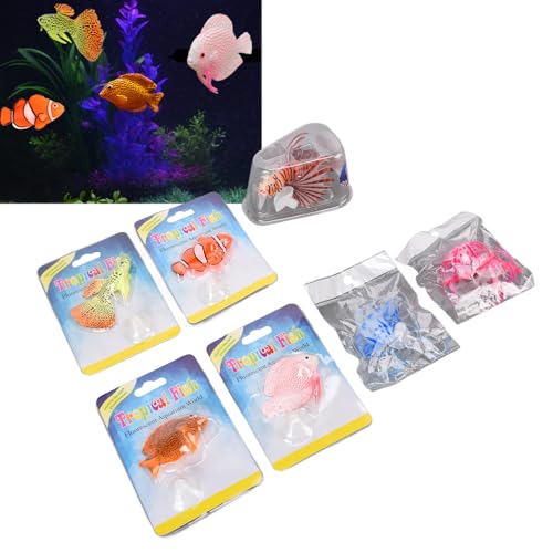 AquaVivid 7pcs Fish Tank Floating Decorations Silicone Artificial Fish Set with Suction Cups for Freshwater and Saltwater Aquarium Landscaping