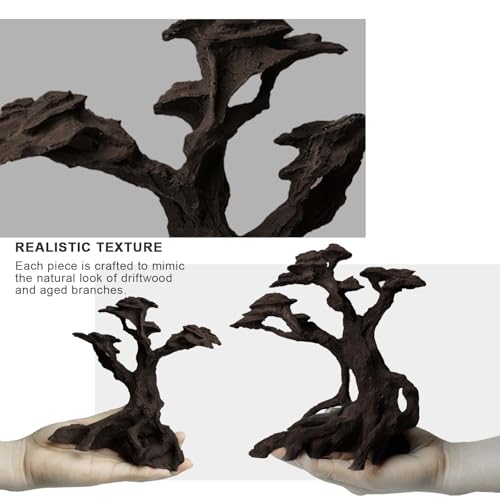 FZONE Resin Aquarium Driftwood, Aquarium Tree Decoration for Nano Aquascaping and Hardscape - size: 02Driftwood: 6.7×6.3×3.1"/ 5.5×4.7×2.0"