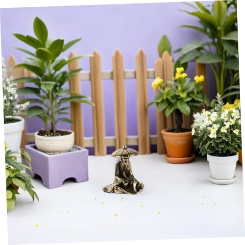 4pcs Miniature Brass Fisherman Figurines with Monk and Small Bridge, Asian Style Garden Statues for Aquarium Terrarium and Home Décor Micro Landscape Ornaments
