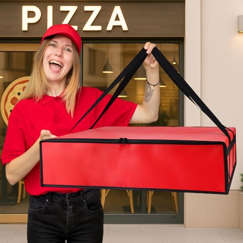 Bodaon Pizza Bags for Delivery, 24" x 24" x 6" Insulated Pizza Delivery Bag Thermal Carrier, Catering and Food Warmer Bag for Hot Box Transport, Pizza Warmer Carrier for Delivery Drivers, Red, 1-Pack - color: Red, size: 24" x 24" x 6"H