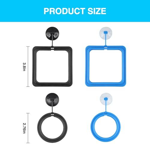 4 Pcs Fish Feeding Ring for Aquarium – Round and Square Floating Food Feeder with Suction Cup, Fish Tank Feeding Ring for Guppy, Goldfish