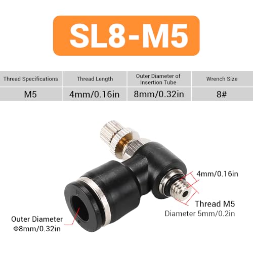 10Pcs Push to Connect Air Flow Control Valve, Black 5/16in Tube OD x M5 Male Thread 90 Degree Elbow Speed Control Valve Pneumatic Connector Quick Fittings - size: Male Thread M5 x Black (10pcs)