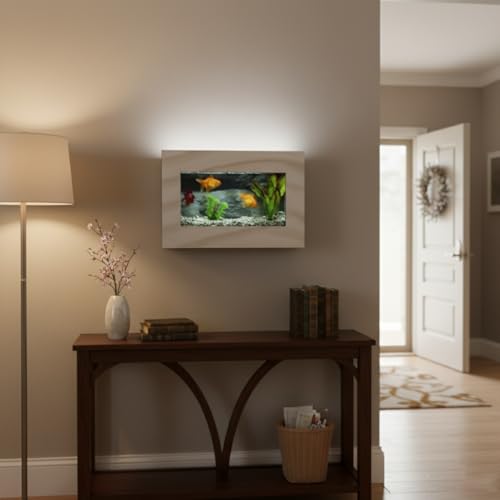 Aussie Aquariums 3.0 Wall Mounted Fish Tank Kit with LED Lighting, Built-in Filter System, Modern Space-Saving Design, Complete Accessories Set (View, Silver) - color: Silver, size: View