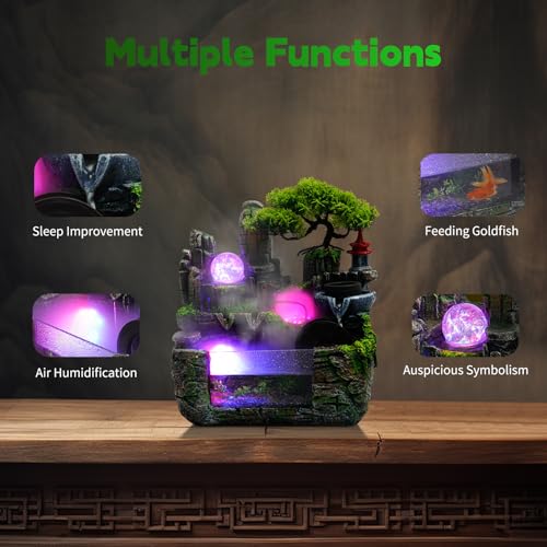 Rockery Tabletop Fountain, Indoor Waterfall with Atomizer, Fish Tank Design, 4-Color LED Lights, Ideal for Office, Living Room, Yoga Room, Bedroom Relaxation Decor - size: C