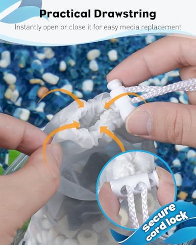 Pawfly 4 Pack Aquarium Filter Media Bags with Drawstring 150 Micron Aquarium Mesh Bag for Fine Resins, Activated Carbon, Bio Filter Balls, 8" x 3" Ceramic Rings