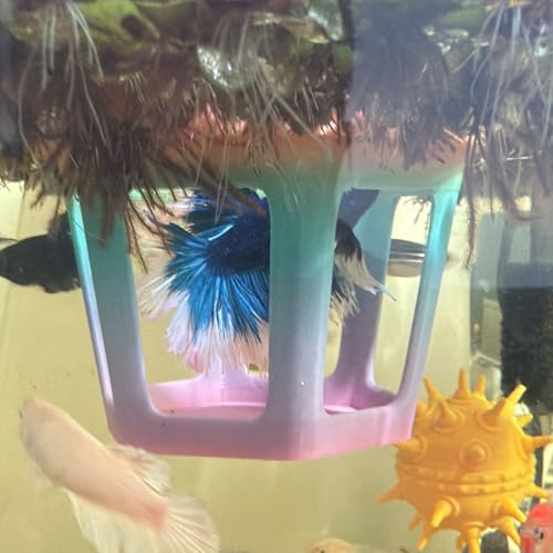 HOZOE Aquarium Betta Hammock, Betta Hideout & Cave, Floating Feeding Ring for Fish and Shrimp, Aquarium Floating Decoration Accessory (Color) - color: Color