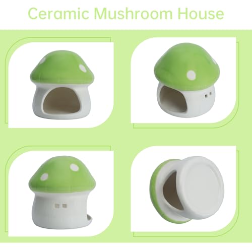 Cute Aquarium Mushroom House Betta Fish Tank Accessory Decor Mini Ceramic Fish Hideout Shrimp Cave Ornament (Green) - color: Green