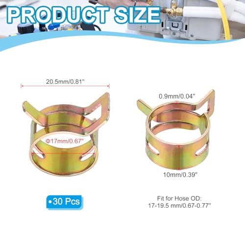 PATIKIL Spring Band Hose Pipe Clamps for 17-19.5 mm OD Hose, 30 Pack Silicone Vacuum Constant Tension Band Clips for Fuel Line Silicone Air Hose Tube Water Pipe, Gold - size: 17-19.5 mm