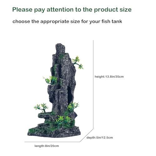 Large Fish Tank Decorations - Mountain View Aquarium Ornament with Tree House Cave - color: D