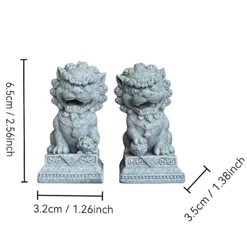 livelyfish Asian Fu Foo Dogs Statues Mini Pair of Two Guardian Lion Sandstone Figurine Pets Fish Tank Aquarium Landscape Ornaments Accessories Feng Shui Decorations (G) - size: G
