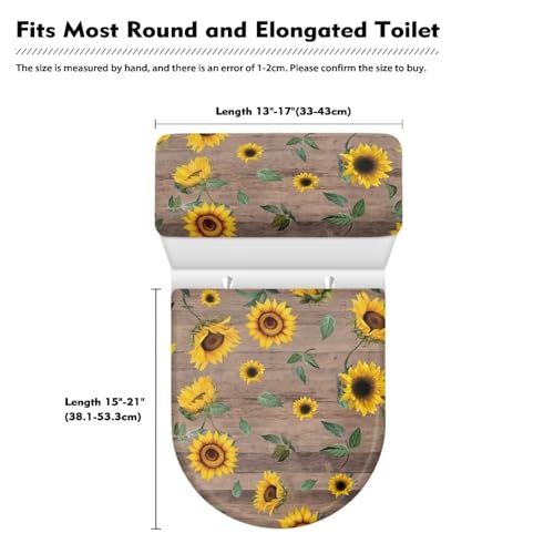 Bathroom Toilet Tank Lid Cover Set of 2, Bathroom Cover Stays in Place Soft Toilet Lid Seat Cover Home Decoration Fits Most Size Toilet Tanks & Lids, Sunflower Wood Grain Print - color: Sunflower Wood Grain Print