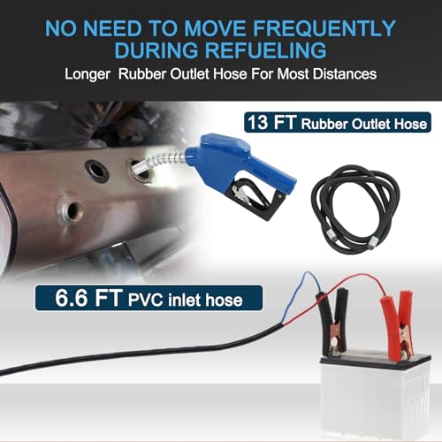 Diesel Fuel Transfer Pump Kit, 10 GPM 12V DC Portable Electric Self-Priming Fuel Transfer Extractor Pump Kit with Automatic Shut-Off Nozzle Hose for Diesel, Kerosene, Machine, Transformer Oil