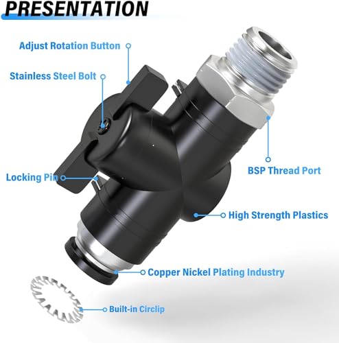 TAILONZ PNEUMATIC 1/4 Inch Tube OD x 3/8 Inch NPT Thread Ball Valve Air Flow Control Valve Push to Connect Fitting BVC-1/4-N3（Pack of 3） - size: 1/4"OD x 3/8"NPT/3PCS
