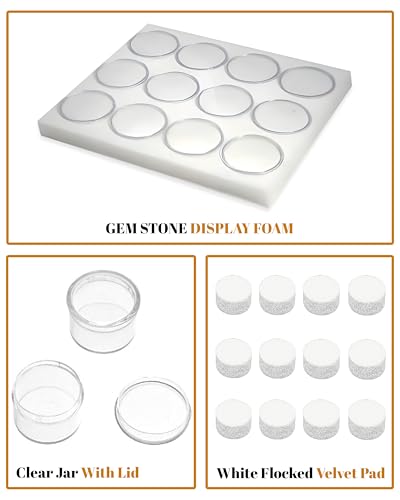 Novel Box Gem Jars 12 large Size Gemstone tray | White Tray Foam Sheet 7.8X7.8X0.75 | Jewelry Display Rock Storage Box Insert | Gemstone display Trays for Collectibles - color: White Foam Liner with 12 Gem Jars