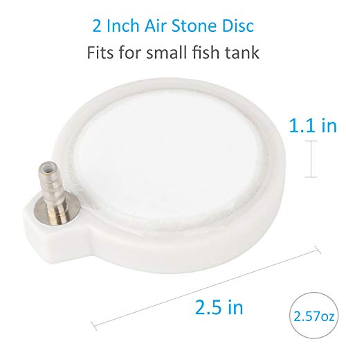 Pawfly 2 Inch White Air Stone Disc Small Bubble Stone Fish Tank Oxygen Stone for Air Pump Aquarium Fish Tank, 2 Pack