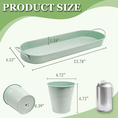 TCBWFY Indoor Herb Garden Planter Set - 3 Pack 4.7" Green Metal Plant Pots with Drainage Holes & Removable Tray - Windowsill Kitchen Counter Balcony Office Garden - color: Green