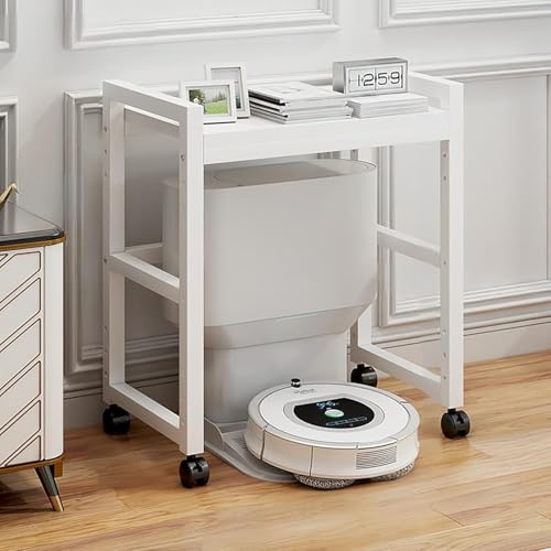 Robot Vacuum Stand Cabinet with Wheels - Mobile Storage Rack for Robot Vacuum Cleaner, Fish Tank Stand Accent End Table for Living Room Home Office(White,19.6x14 in) - color: White, size: 19.6x14 in