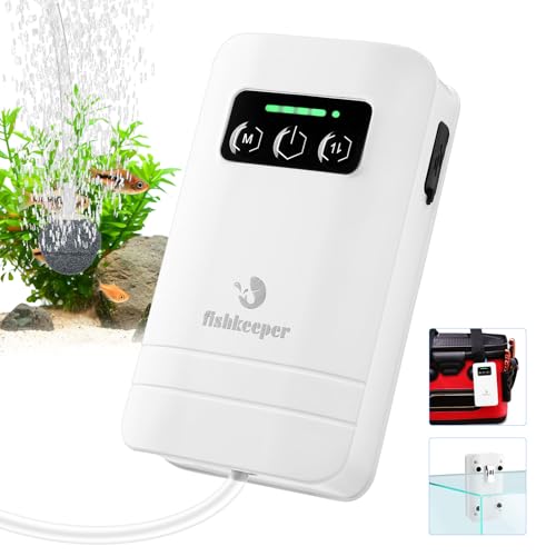 fishkeeper Rechargeable Aquarium Air Pump, Aerator Fish Tank Air Pump Up to 60 Gallons Portable Battery Powered Oxygen Pump with Clip for Most Bait Buckets, Power Outages and Emergency (2W 30GPH) - size: 2W-2200mAh(Single hole)