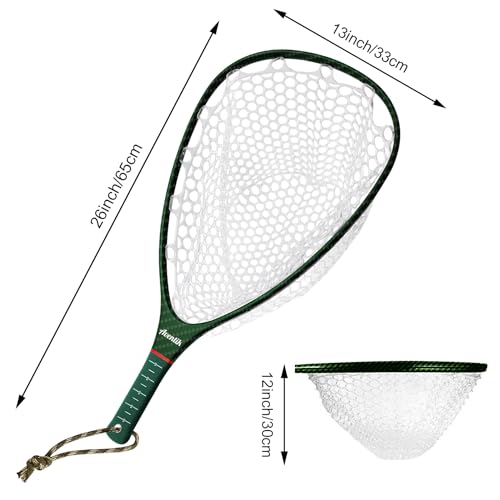 Aventik Fly Floating Fishing Net Carbon Fiber Landing Trout Net Light Weight Clear Rubber Ghost Net Catch & Release - color: Standard Green with Green magnetic release