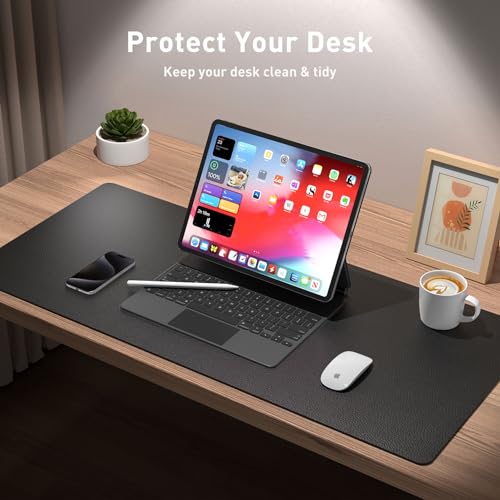 Aothia Non-Slip Waterproof PU Leather Desk Pad Protector for Mouse, Writing Desk, Office, Home, Laptop Blotter, 23.6" x 13.7", Black - color: Black, size: 23.6" x 13.7"