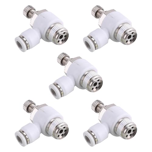 5Pcs Push to Connect Air Flow Control Valve, White 5/16in Tube OD x 3/8" Male Thread 90 Degree Elbow Speed Control Valve Pneumatic Connector Quick Fittings - size: Male Thread G3/8 x White_Standard (5pcs)