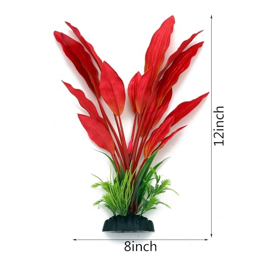 ALEGI Silk Aquarium Plants, 12 Inch Artificial Silk Plants Decorations for Fish Tank,Aquarium Décor Plastic Plants (Red, 2 Pack) - color: Red