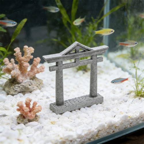 livelyfish Japanese Fish Tank Decorations Asian Aquarium Decor Torii Gate Ornament Japanese Shrine Oriental Pagoda Aquarium Sandstone Bridge Statues Betta Fish Decorations for Tank, L2 - size: Large-2