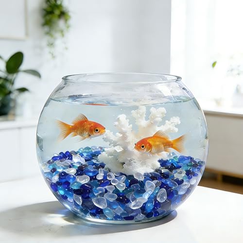 QYGL 0.55LB Blue Mixed Clear Glass Pebbles, Tumbled Sea Glass Stones for Vase Fillers, Fish Tank Gravel, Aquarium Rocks, DIY Crafts, Plant Pots, Wedding & Home Decor, Transparent Glass Gemstones - color: Blue Mixed