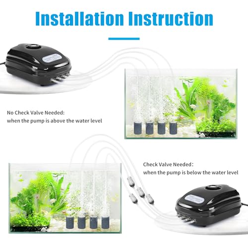 AQUANEAT Aquarium Air Pump 300GPH, for up to 200 Gallon Fish Tank, Powerful Hydroponic Aerator Pump with Tubing, Air Stones, Valves