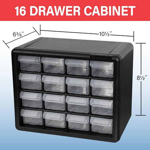 Akro-Mils 16-Drawer Plastic Drawer Storage Cabinet for Garage Organization, Beads, Makeup Organizer, Building Bricks Storage, Teacher Toolbox, 10-1/2" W x 6-1/2" D x 8-1/2" H, 10116 Black - color: Black, size: 16 Drawer, style: 1 Pack