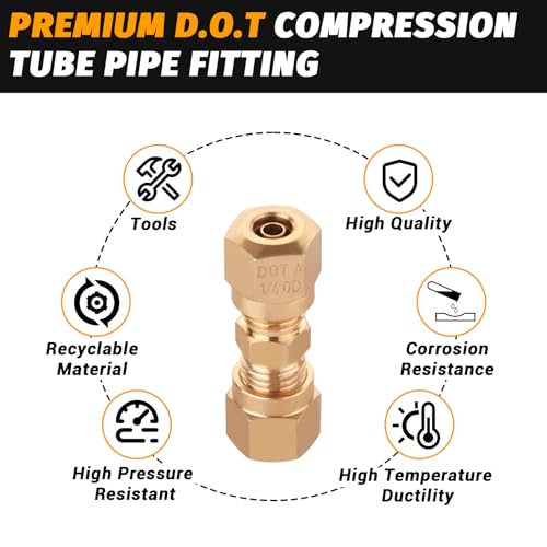 Air Brake Nylon Tubing Brass Union Fitting, 1/4" Air Compression Straight Union Fittings for Nylon Hose with D.O.T Approved (Pack 4) - color: Redesigned Air Brake Fitting, size: 1/4" Od