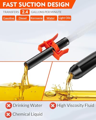 Portable Transfer Pump Battery Operated Electric Siphon Pump for Gas, Fuel, Diesel, Water Transfer 2.4 GPM Flow Oil Extractor -Easy to Use Hand Fuel Pump, Multi-Use Siphon Fuel Transfer Pump - size: 1 Pack (Standard)