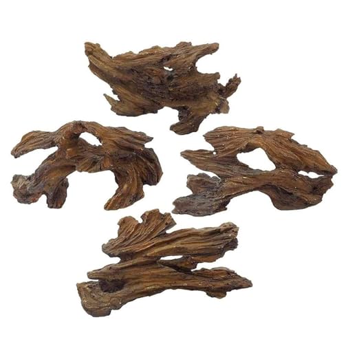 4 Pcs Aquarium Resin Driftwood Decoration Log Fish Tank Cave Hideout Wood Decor Freshwater Betta Ornament Aquarium Decorations